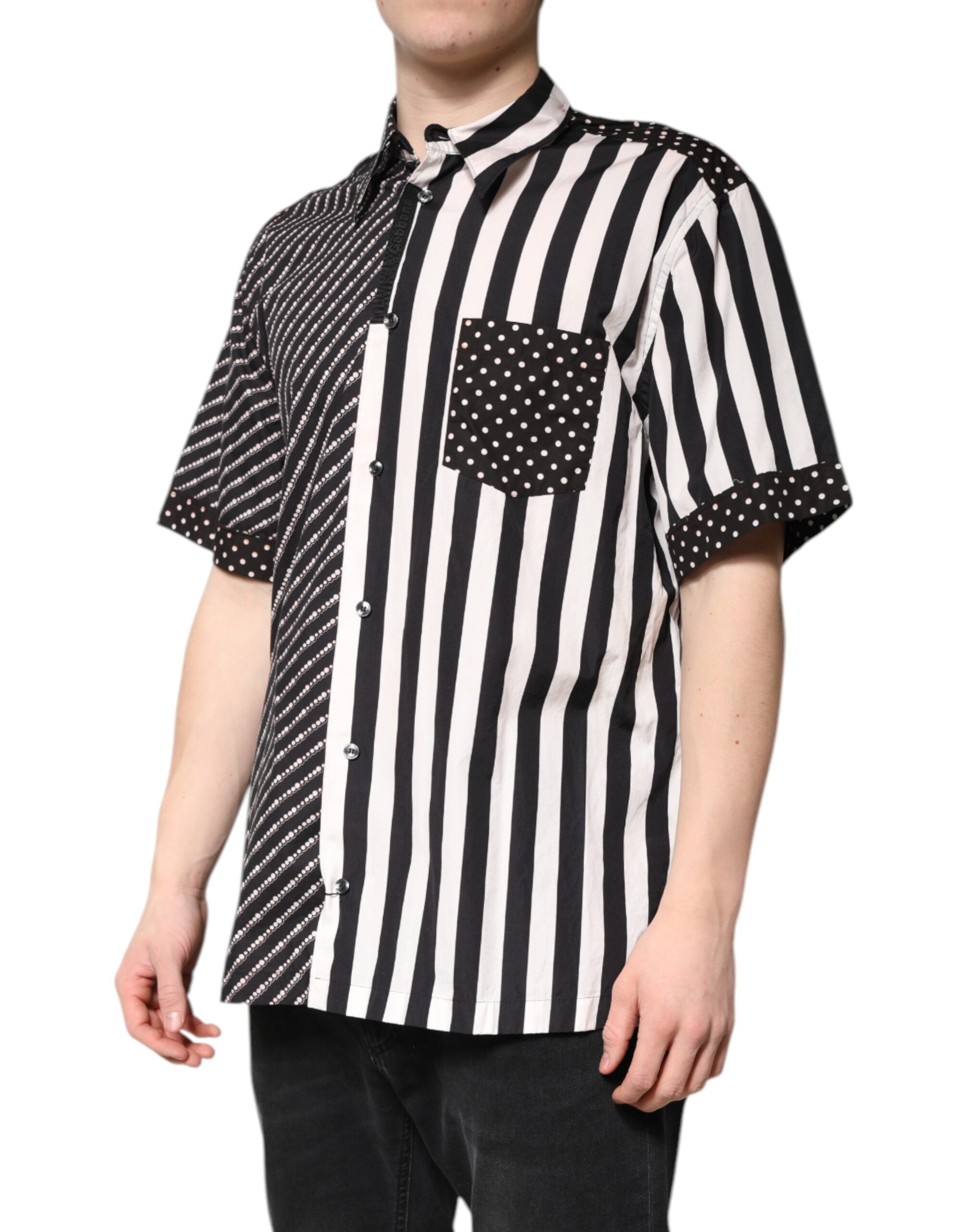 Dolce & Gabbana black and white striped button down casual shirt